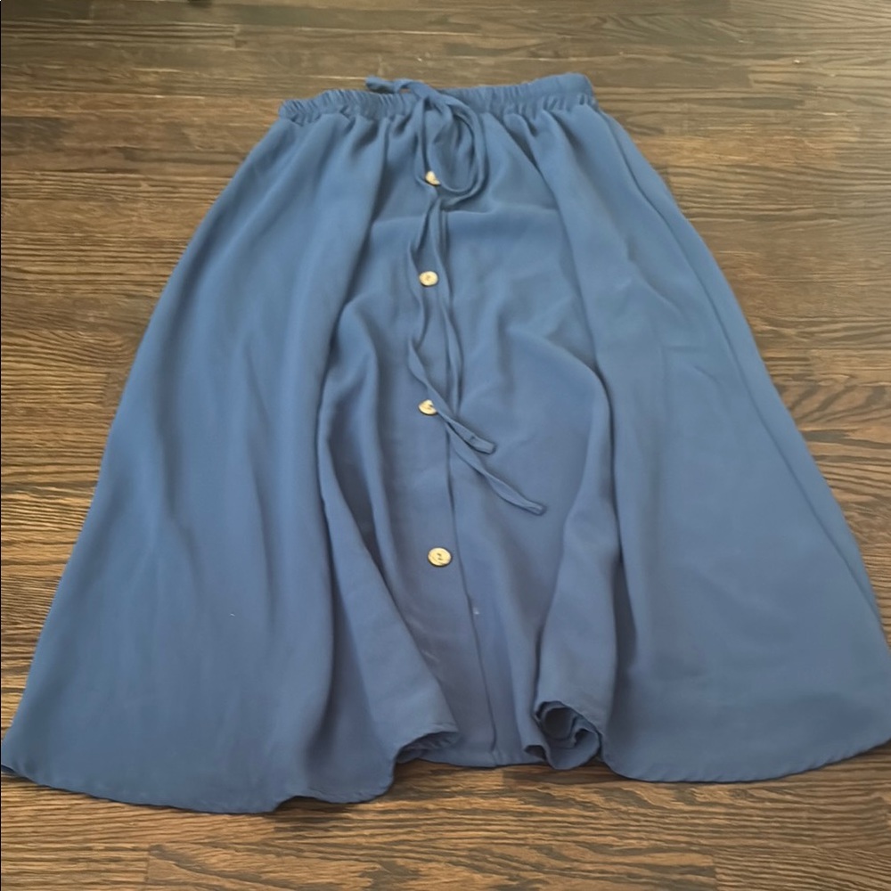 SHEIN Blue Midi A-Line Skirt with Tie Front